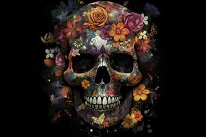 Day of the Dead skulls. Dia de los Muertos. Day of the Dead and Mexican Halloween background. Mexican tradition festival. Day of the dead sugar skull. Dia de los Muertos, generate ai photo