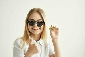 cheerful woman in a white shirt with a folder in hand technologies photo