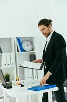 office worker office work blue document folder Lifestyle photo