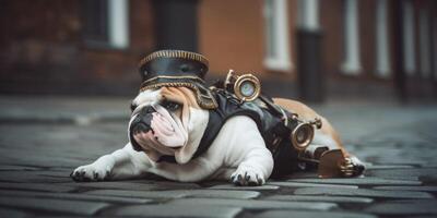 trastornado cansado buldog interino como un hombre ai generado foto