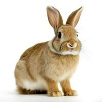 The funny rabbit is standing on its hind legs isolated on white background, generate ai photo