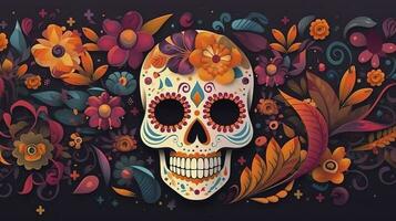 día de el muerto calaveras dia Delaware los muertos. día de el muerto y mexicano Víspera de Todos los Santos antecedentes. mexicano tradicion festival. día de el muerto azúcar cráneo. dia Delaware los muertos, generar ai foto