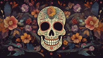 día de el muerto calaveras dia Delaware los muertos. día de el muerto y mexicano Víspera de Todos los Santos antecedentes. mexicano tradicion festival. día de el muerto azúcar cráneo. dia Delaware los muertos, generar ai foto