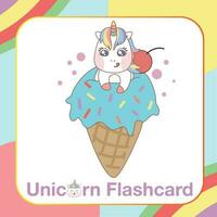 Cute Unicorn Flashcard for Children. Ready to print. Printable game card. Educational card for preschool. Vector illustration.