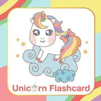 Cute Unicorn Flashcard for Children. Ready to print. Printable game card. Educational card for preschool. Vector illustration.
