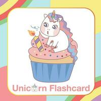 Cute Unicorn Flashcard for Children. Ready to print. Printable game card. Educational card for preschool. Vector illustration.