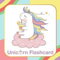 Cute Unicorn Flashcard for Children. Ready to print. Printable game card. Educational card for preschool. Vector illustration.