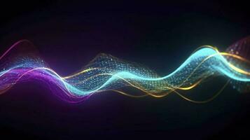 abstract background with glowing purple and golden and blue wavy lines, generate ai photo