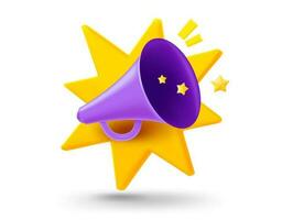 Breaking news concept. Loud speaker with explosion effect. 3d vector mobile application icon with notification