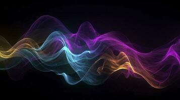 abstract background with glowing purple and golden and blue wavy lines, generate ai photo