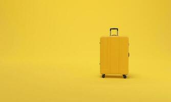 Suitcase on yellow background. travel vacations concept photo