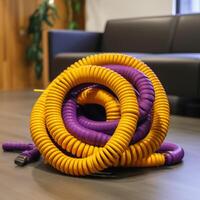 A purple and yellow hose photo