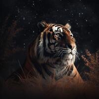 A tiger in the night Ai generated photo