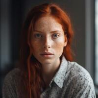 A women with redhead and freckles Ai generated photo