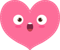 Cute pink heart shape with excited face flat icon PNG