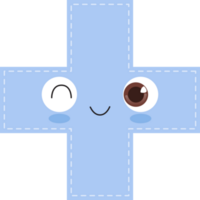 Cute blue plus shape with smiling face flat icon PNG