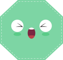 Cute green octagon shape with joyful face flat icon PNG