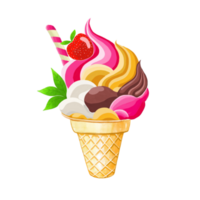 vattenfärg och teckning för färsk ljuv färgrik choklad, jordgubb och vanilj is grädde. digital målning av hemlagad bageri, efterrätt och mat illustration. png