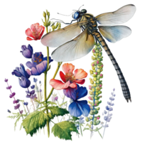 primavera fiore libellula acquerello ai generativo png