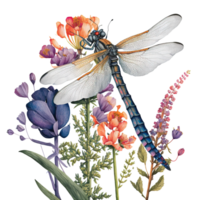 vår blomma trollslända vattenfärg ai generativ png