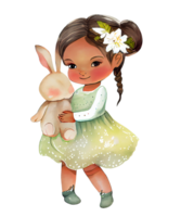 fille et lapin aquarelle ai génératif png