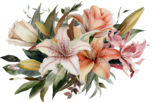 Beautiful flower with leaf watercolor ai generate png