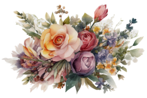 magnifique fleur avec feuille aquarelle ai produire png