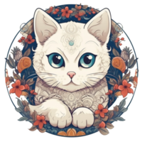 illustration 2d katt med blomma ai generera png