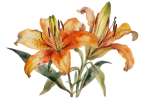 fleur avec feuille aquarelle ai produire png