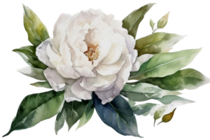 magnifique fleur avec feuille aquarelle ai produire png