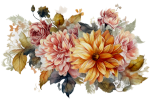 Beautiful flower with leaf watercolor ai generate png