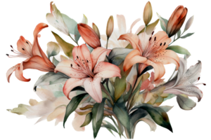 magnifique fleur avec feuille aquarelle ai produire png