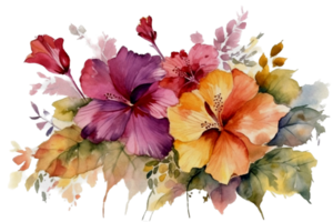 magnifique fleur avec feuille aquarelle ai produire png