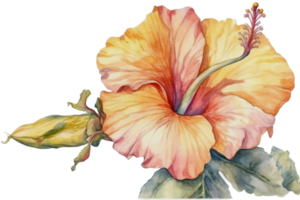 schön Blume mit Blatt Aquarell ai generieren png