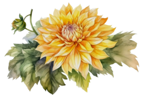 magnifique fleur avec feuille aquarelle ai produire png