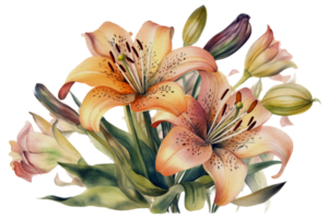 magnifique fleur avec feuille aquarelle ai produire png