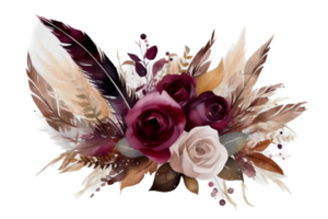 magnifique fleur avec feuille aquarelle ai produire png