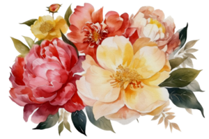 magnifique fleur avec feuille aquarelle ai produire png