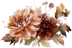 magnifique fleur avec feuille aquarelle ai produire png