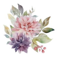 schön Blume mit Blatt Aquarell ai generieren png