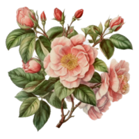 magnifique fleur avec feuille aquarelle ai produire png