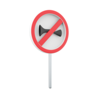 3d render no horn road sign isolated. Crossed signal horn icon, prohibition of harsh sounds. Prohibit ringing. 3d rendering signal horn cartoon icon. png