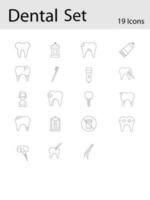 Black Line Art Dental Icon Set On White Background. vector