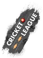 Top View Of Cricket League Text With 3D Red Ball, Bails And Black Brush Halftone Effect On White Background. vector