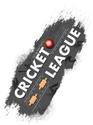 Top View Of Cricket League Text With 3D Red Ball, Bails And Black Brush Halftone Effect On White Background.