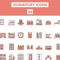 Red And White Color Set of Dormitory Icon In Flat Style. vector