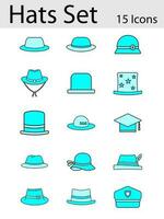 Vector Illustration of Cyan Colour Hat or Cap Icon Set in Flat Style.