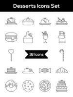 Thin Line Art Desserts Icon Set in Flat Style. vector