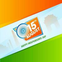 15th August, Happy Independence Day Concept With Ashoka Wheel, Famous Monuments On Colorful Background. vector