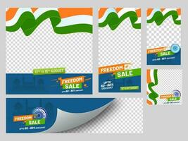 Social Media Freedom Sale Banner, Poster And Template Design With Wavy Indian Ribbon And Copy Space. vector